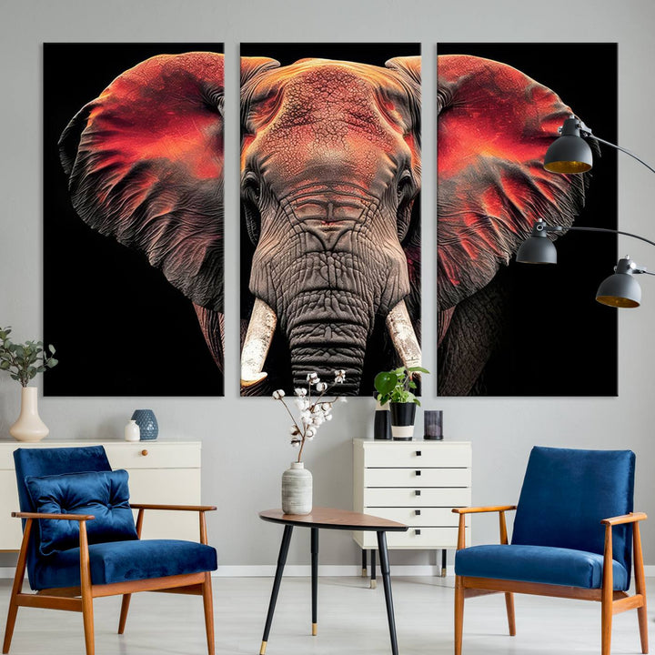 Elephant Wall Art, Abstract Wall Decor, Elephant Canvas Print Framed Living Room Decor