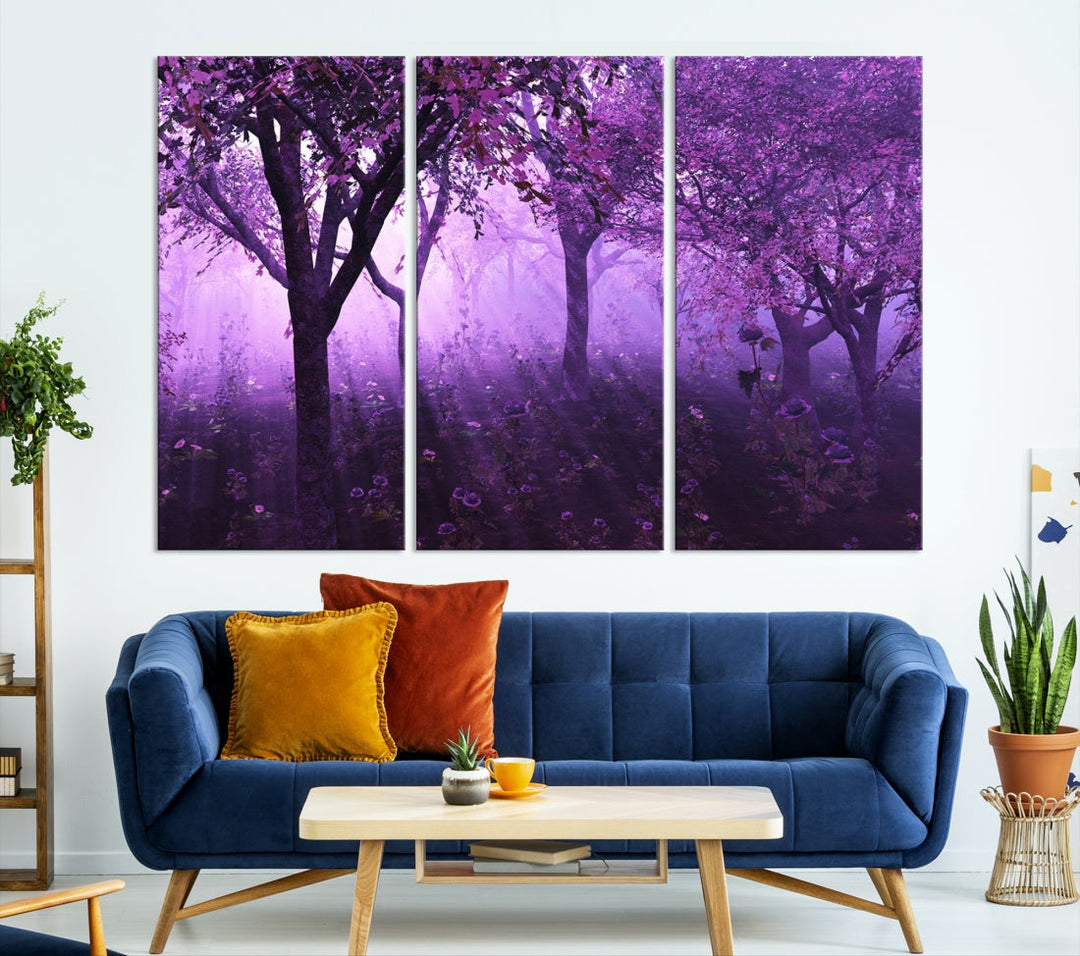 Enticing Foggy Forest Morning Trees Large Wall Art Canvas Print