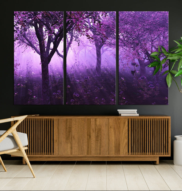 Enticing Foggy Forest Morning Trees Large Wall Art Canvas Print