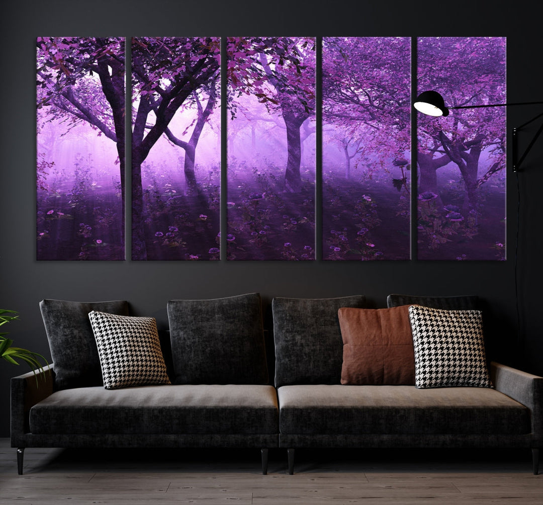 Enticing Foggy Forest Morning Trees Large Wall Art Canvas Print