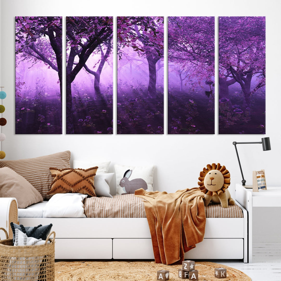 Enticing Foggy Forest Morning Trees Large Wall Art Canvas Print