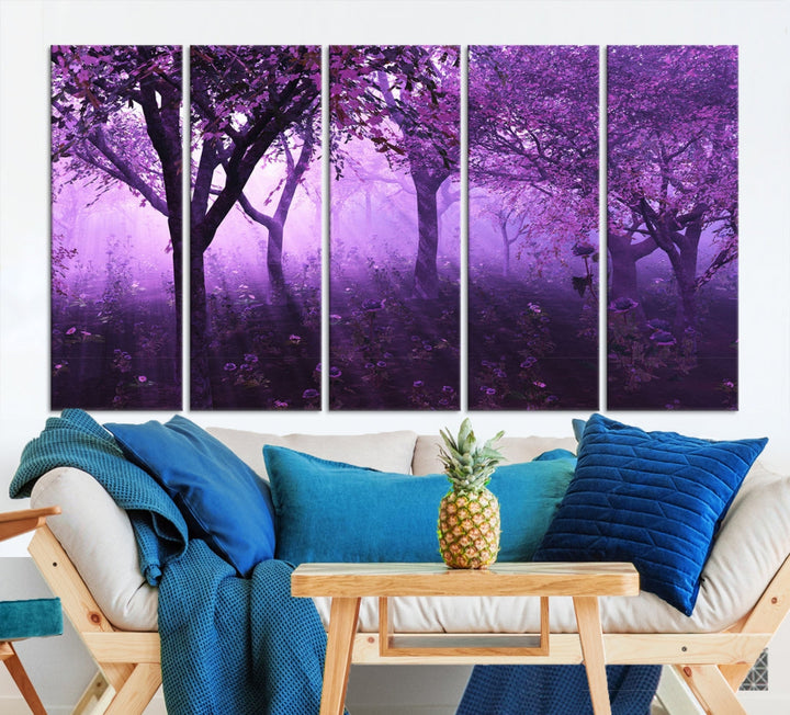 Enticing Foggy Forest Morning Trees Large Wall Art Canvas Print