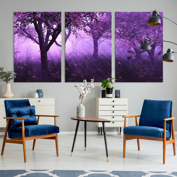 Enticing Foggy Forest Morning Trees Large Wall Art Canvas Print