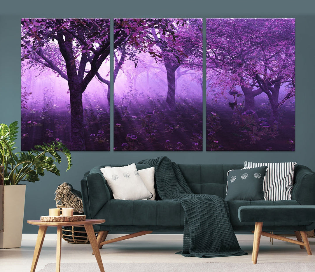 Enticing Foggy Forest Morning Trees Large Wall Art Canvas Print