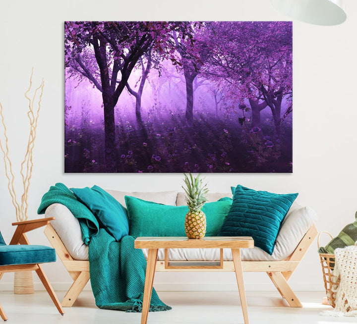 Enticing Foggy Forest Morning Trees Large Wall Art Canvas Print