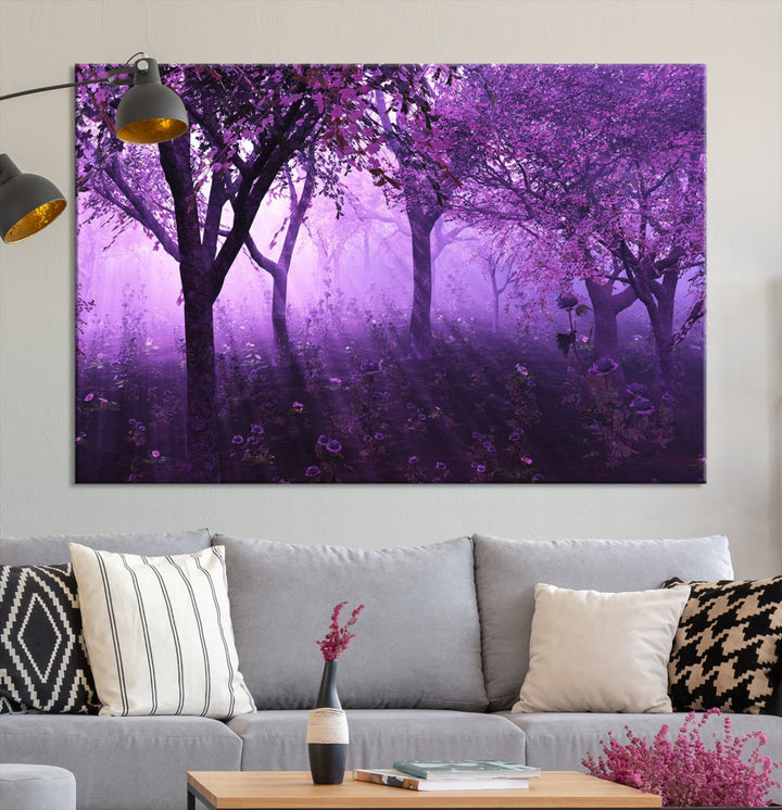 Enticing Foggy Forest Morning Trees Large Wall Art Canvas Print