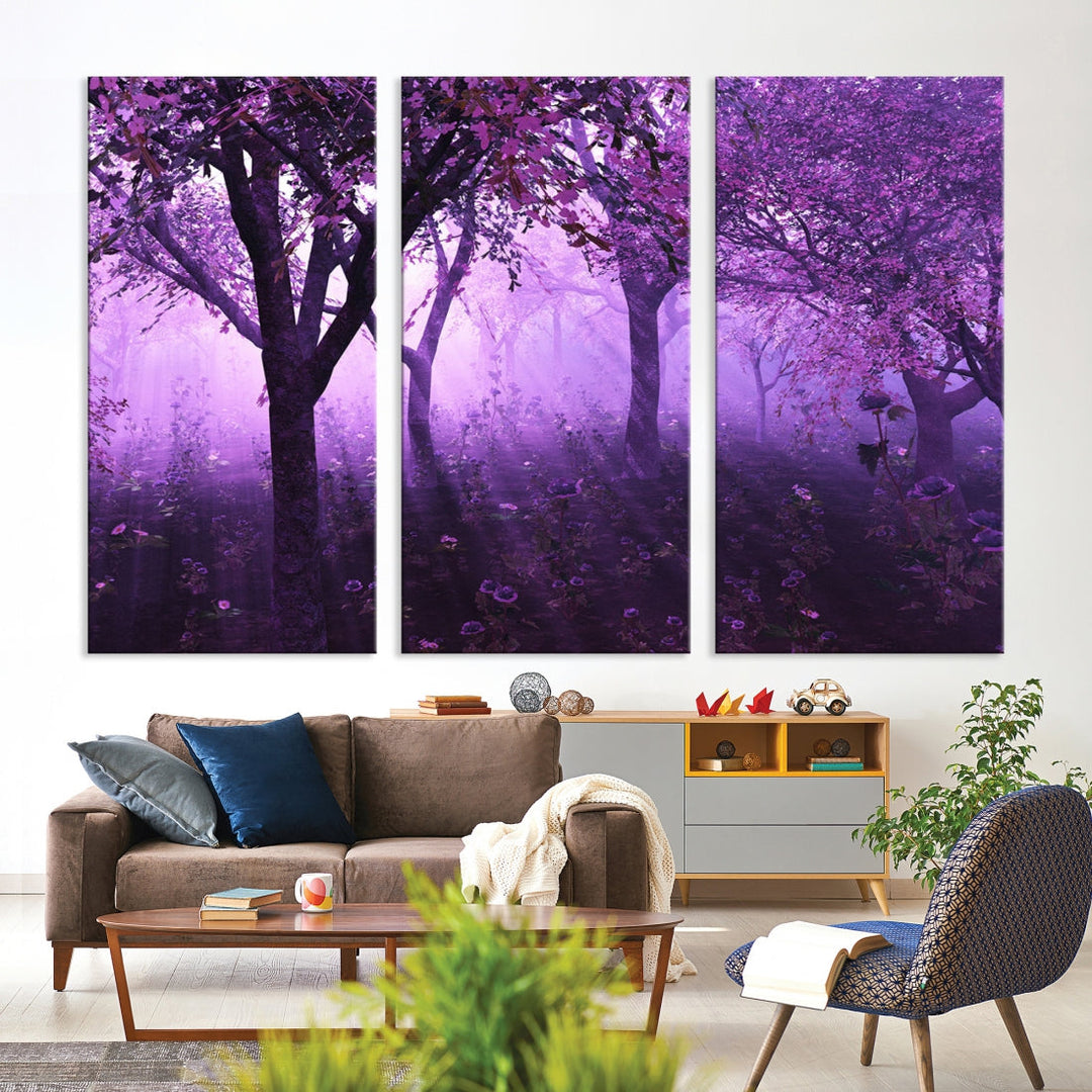 Enticing Foggy Forest Morning Trees Large Wall Art Canvas Print