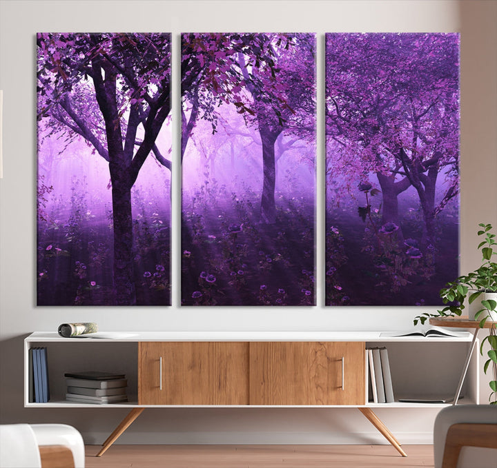 Enticing Foggy Forest Morning Trees Large Wall Art Canvas Print