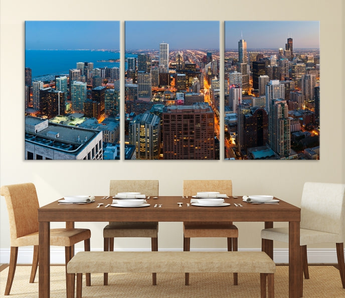 Extra Large Aerial Chicago Skyline Wall Art Framed Canvas Print