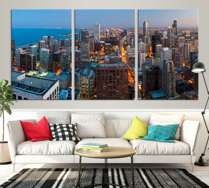 Extra Large Aerial Chicago Skyline Wall Art Framed Canvas Print