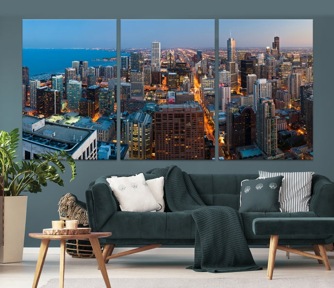 Extra Large Aerial Chicago Skyline Wall Art Framed Canvas Print