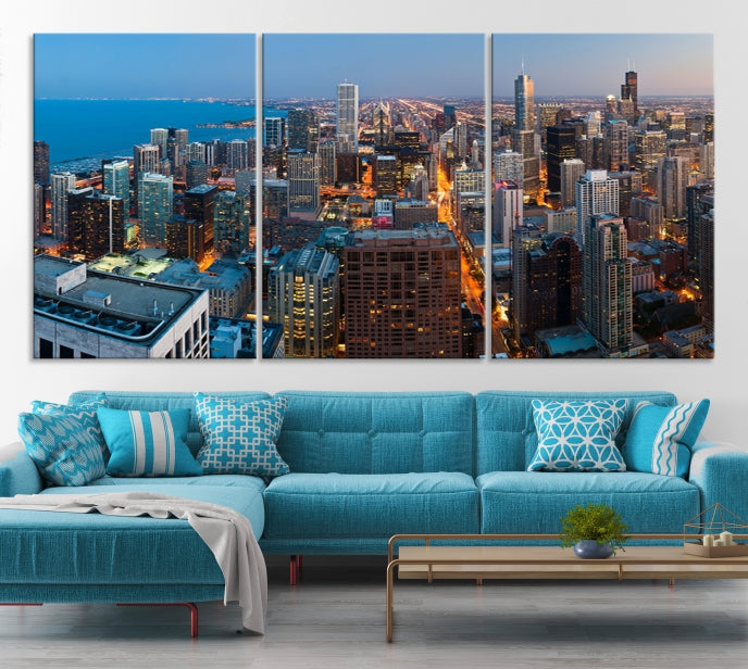 Extra Large Aerial Chicago Skyline Wall Art Framed Canvas Print