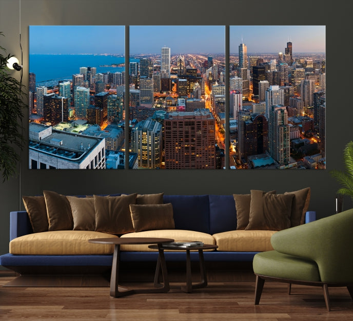 Extra Large Aerial Chicago Skyline Wall Art Framed Canvas Print