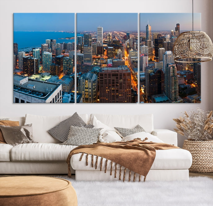 Extra Large Aerial Chicago Skyline Wall Art Framed Canvas Print