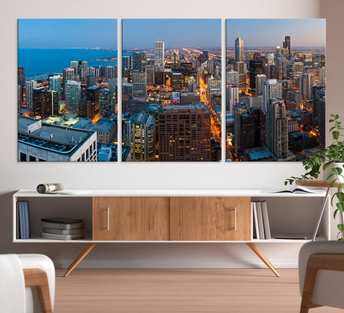 Extra Large Aerial Chicago Skyline Wall Art Framed Canvas Print