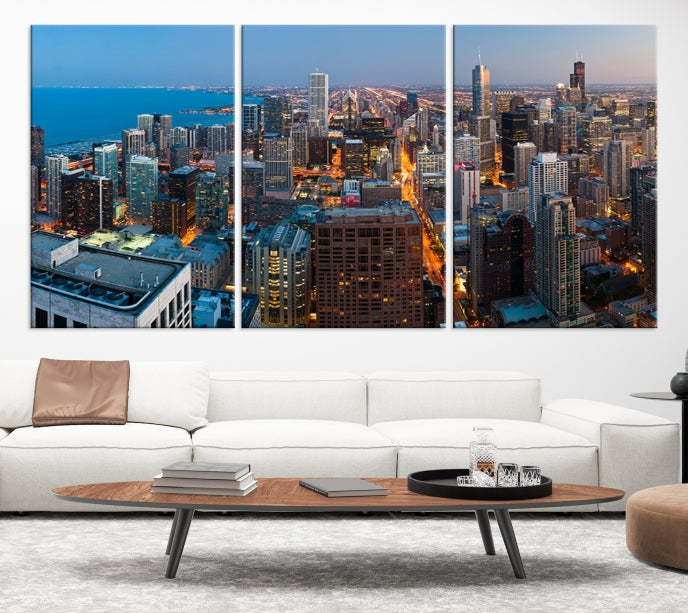 Extra Large Aerial Chicago Skyline Wall Art Framed Canvas Print