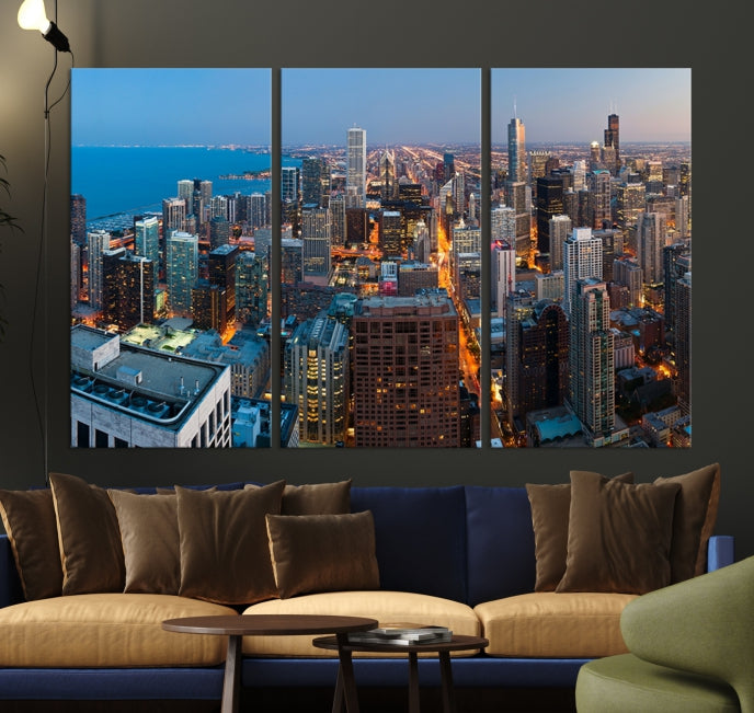 Extra Large Aerial Chicago Skyline Wall Art Framed Canvas Print