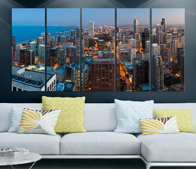 Extra Large Aerial Chicago Skyline Wall Art Framed Canvas Print