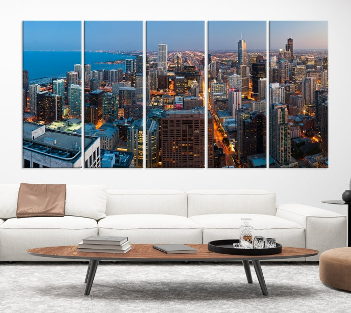 Extra Large Aerial Chicago Skyline Wall Art Framed Canvas Print