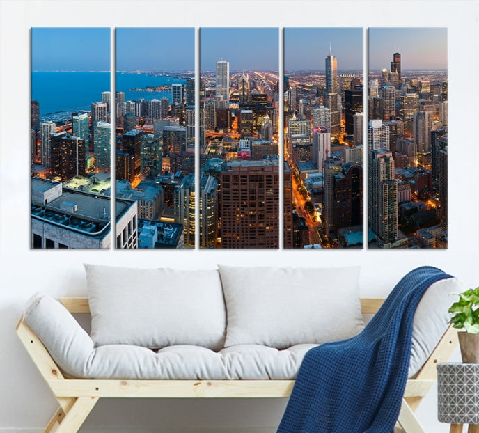 Extra Large Aerial Chicago Skyline Wall Art Framed Canvas Print