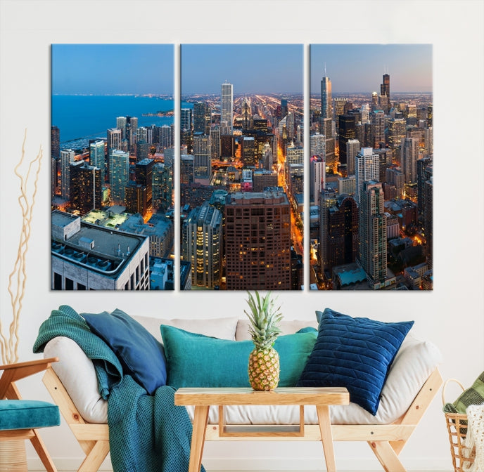 Extra Large Aerial Chicago Skyline Wall Art Framed Canvas Print