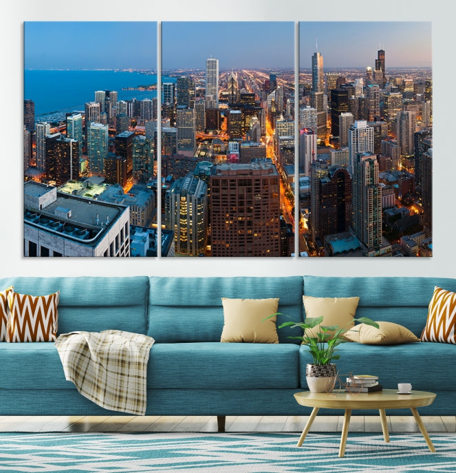 Extra Large Aerial Chicago Skyline Wall Art Framed Canvas Print