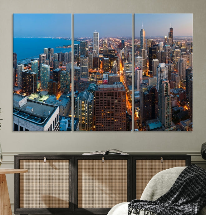 Extra Large Aerial Chicago Skyline Wall Art Framed Canvas Print