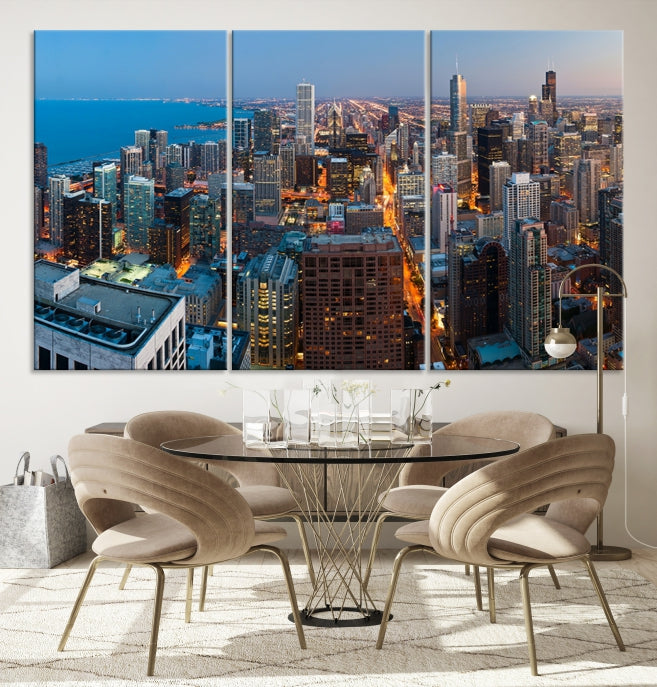 Extra Large Aerial Chicago Skyline Wall Art Framed Canvas Print