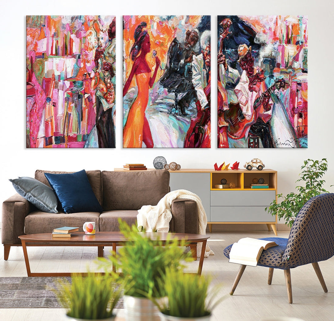 Extra Large Afro American Music Band Canvas Wall Art Print Abstract Painting