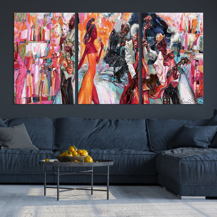 Extra Large Afro American Music Band Canvas Wall Art Print Abstract Painting