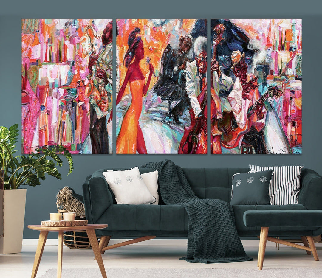 Extra Large Afro American Music Band Canvas Wall Art Print Abstract Painting