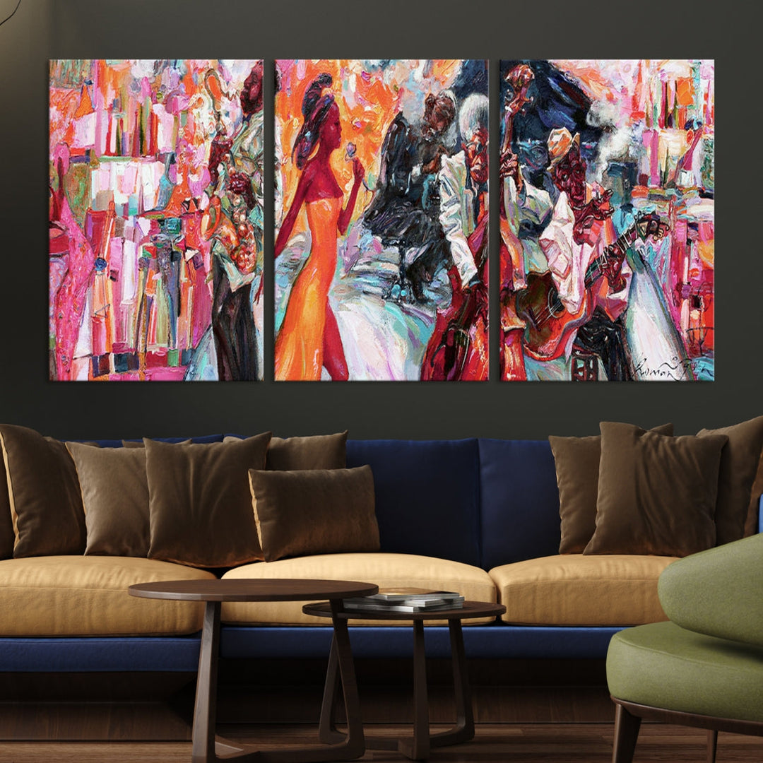 Extra Large Afro American Music Band Canvas Wall Art Print Abstract Painting