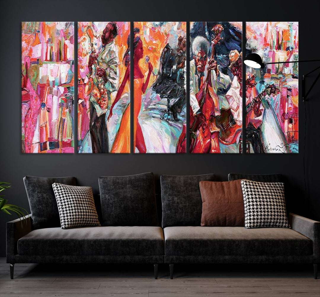 Extra Large Afro American Music Band Canvas Wall Art Print Abstract Painting