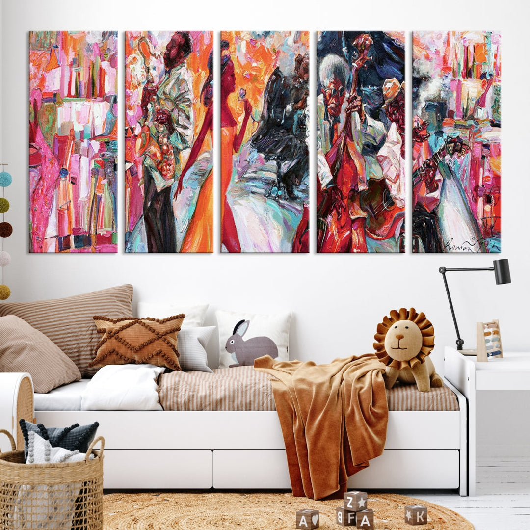 Extra Large Afro American Music Band Canvas Wall Art Print Abstract Painting