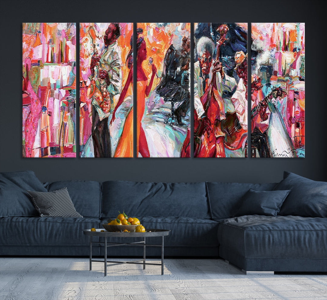 Extra Large Afro American Music Band Canvas Wall Art Print Abstract Painting