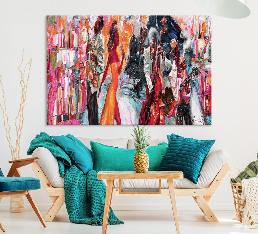 Extra Large Afro American Music Band Canvas Wall Art Print Abstract Painting