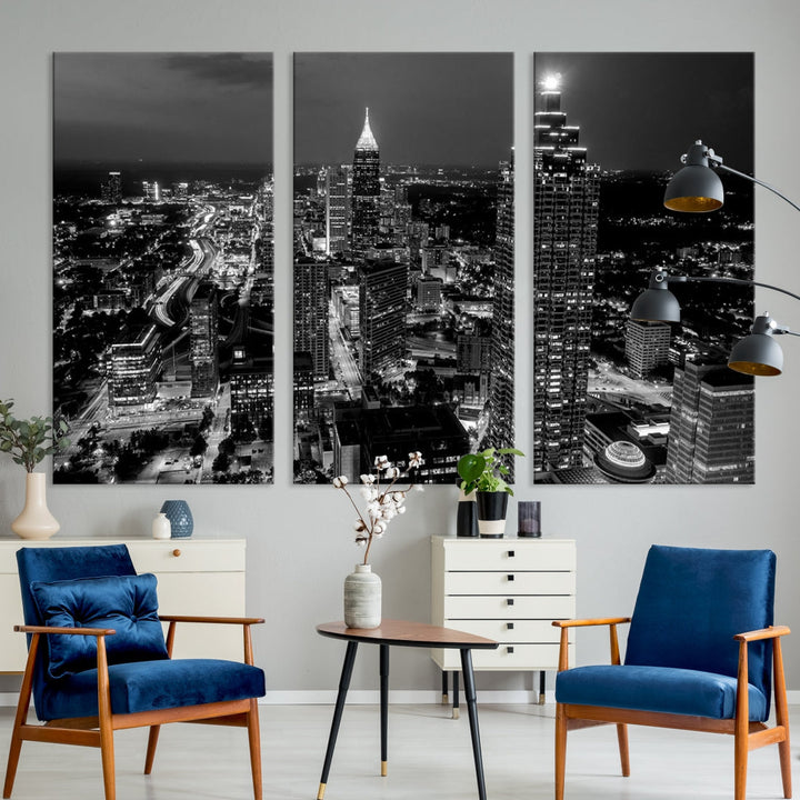 Extra Large Atlanta City Wall Art Skyline Cityscape Canvas Print