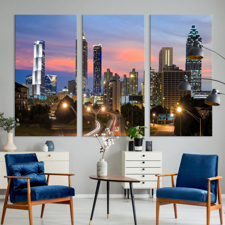 Extra Large Atlanta Cityscape Sunset Skyline Canvas Print for Wall Decor