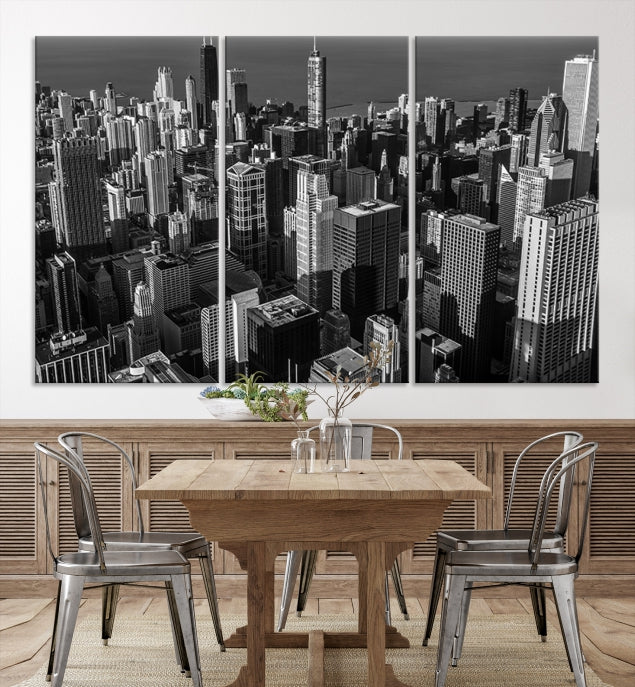 Extra Large Black and White Chicago City Skyline Canvas Print