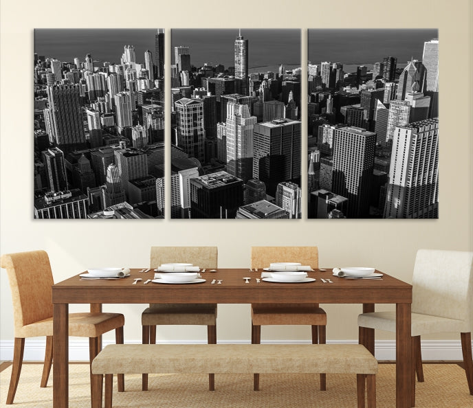 Extra Large Black and White Chicago City Skyline Canvas Print