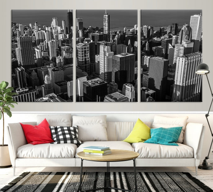 Extra Large Black and White Chicago City Skyline Canvas Print