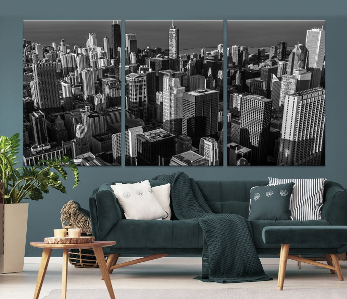 Extra Large Black and White Chicago City Skyline Canvas Print