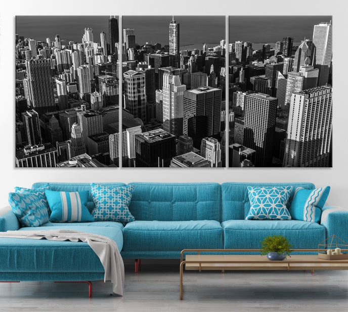 Extra Large Black and White Chicago City Skyline Canvas Print