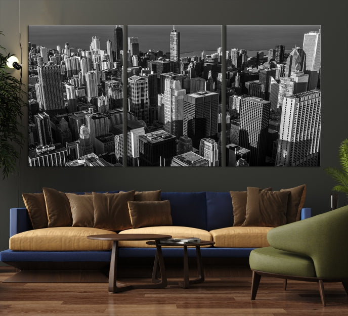 Extra Large Black and White Chicago City Skyline Canvas Print