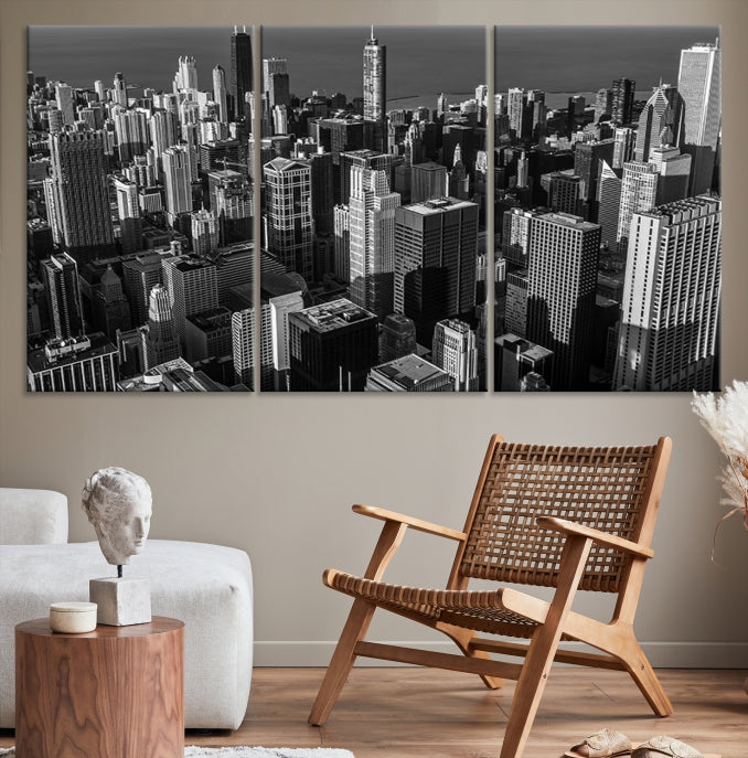 Extra Large Black and White Chicago City Skyline Canvas Print