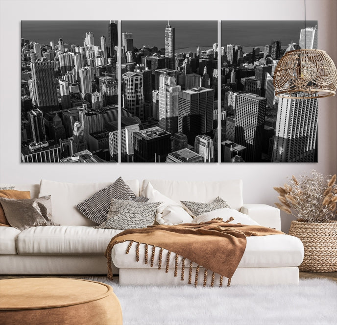 Extra Large Black and White Chicago City Skyline Canvas Print