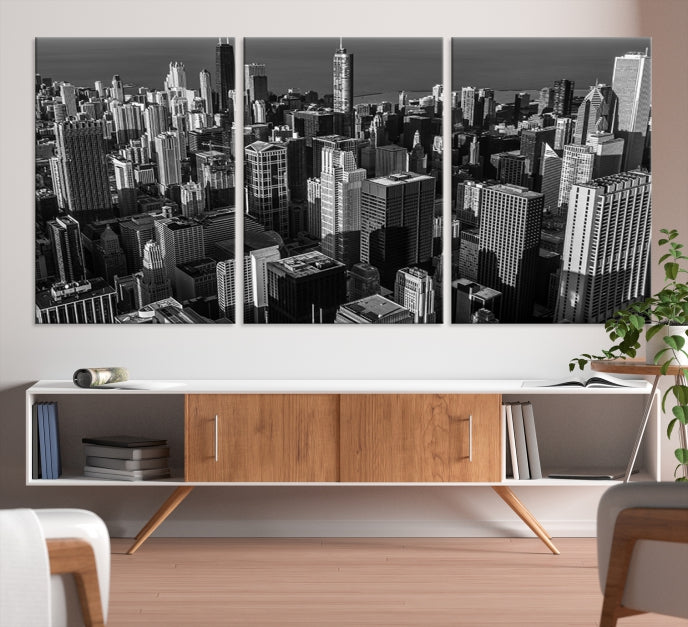 Extra Large Black and White Chicago City Skyline Canvas Print