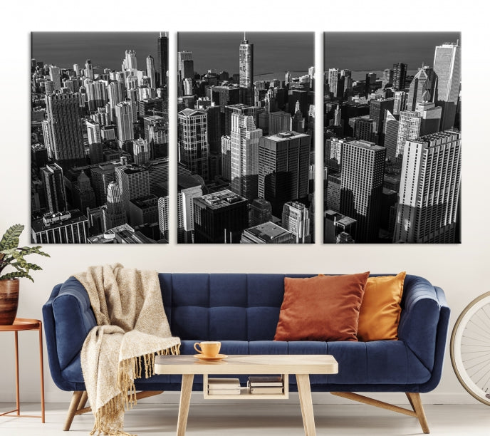 Extra Large Black and White Chicago City Skyline Canvas Print