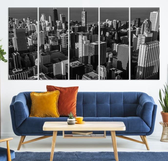 Extra Large Black and White Chicago City Skyline Canvas Print