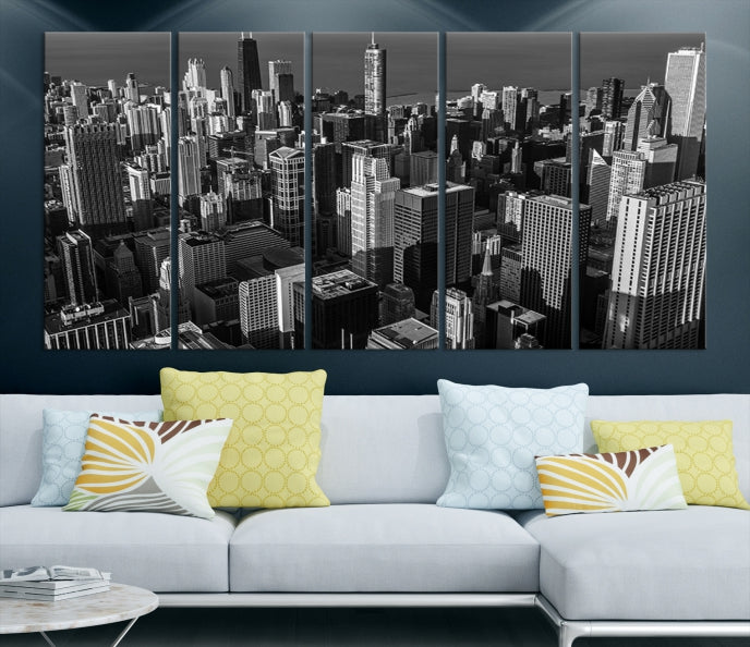 Extra Large Black and White Chicago City Skyline Canvas Print